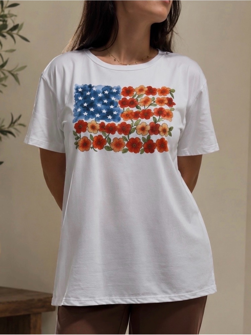 Floral American Flag Shirt Patriotic Fourth of July Tee - Picture 2 of 4